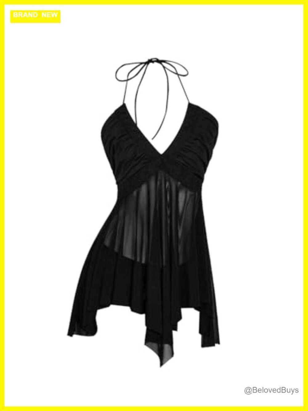 Women's Y2k Mesh Halter Top Asymmetrical Ruffle Hem Cami Concert Festival